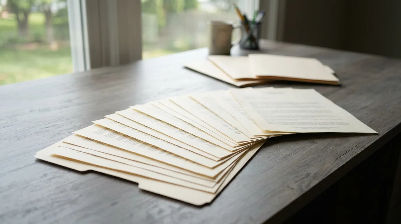 A folder of home ownership documents spread across a desk